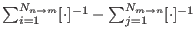 $ \sum_{i=1}^{N_{n \rightarrow
m}} [\cdot]^{-1} - \sum_{j=1}^{N_{m \rightarrow n}} [\cdot]^{-1}$