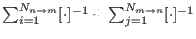 $ \sum_{i=1}^{N_{n \rightarrow m}}
[\cdot]^{-1} + \sum_{j=1}^{N_{m \rightarrow n}} [\cdot]^{-1}$