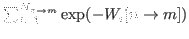 $ \sum_{i=1}^{N_{n \rightarrow m}}
\exp(- W_i[n \rightarrow m])$